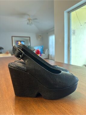 Robert Clergerie embossed leather wedge pumps